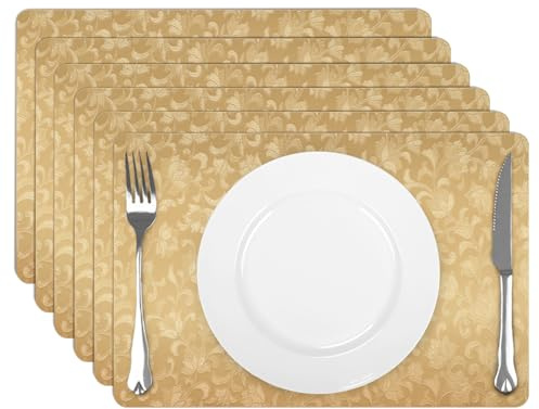 comfoyar Juego de 6 Manteles Individuales Flor Oro Rectangular, Salvamanteles Individuales de Manteles Florales Lavables e Impermeables para Cocinas y Comedores Decoración de Mesas 30x45cm