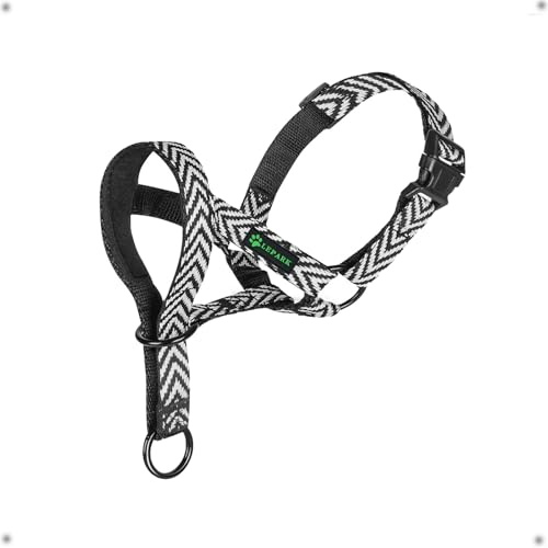 ILEPARK Headcollar with Fashin Design, Adjustable Lightweight Dog Head Collar for Small Medium Large Dogs, Prevents Pulling& Flopping(M, Vstyle Black)