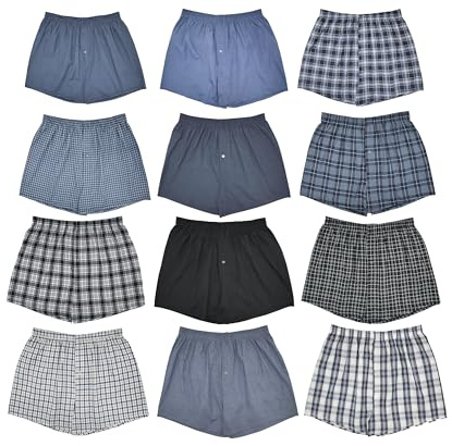 Pierre Klein 12 Pairs Men's Woven Boxer Shorts – Soft Cotton Underwear – Breathable Stretch Waistband – Everyday Comfort Boxers – Value Multi-Pack for Men (UK, Alpha, XXL, Regular, Regular, Assorted)