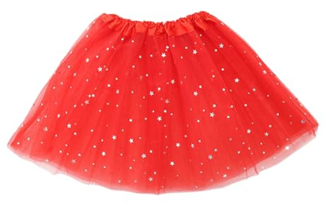 ZORVYN Tutu Rojo Mujer, Falda de Tul con Estrellas para Carnaval Fiesta Baile Disfraz (Rojo)
