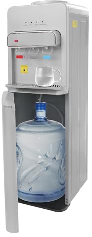 Stående vattendispenser, 500 W elektrisk varmvattendispenser med golvfyllning, dricksvattendispenser, dubbel varm-/kallfunktion, för hem, kontor, kök (silver)