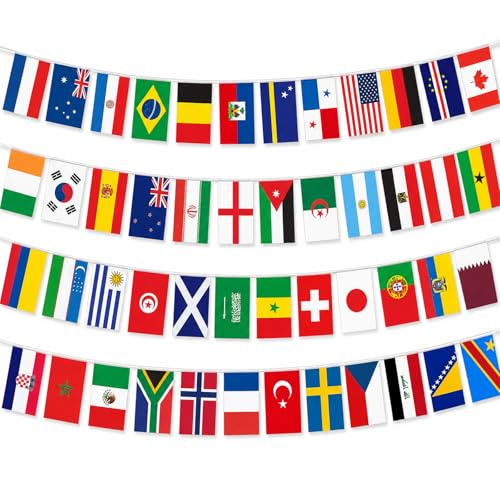 42 paesi, catena di bandierine, 10 m, ideale per i mondiali del mondo 2026, articolo per tifosi di calcio 2026, ghirlanda internazionale in poliestere, decorazione per feste sportive, giardino, feste