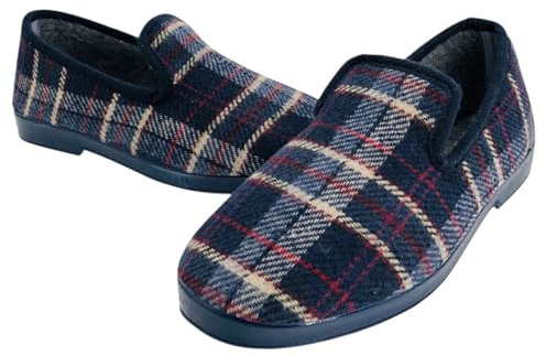 Pantofole da casa uomo inverno - comode uomo inverno - pantofole in stoffa quadri - realizzate in Spagna, Marino, 46 EU