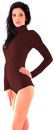 Easy Young Fashion - Body de manga larga y cuello alto térmico para mujer - Body de ajuste ajustado 0525, marrón oscuro, S