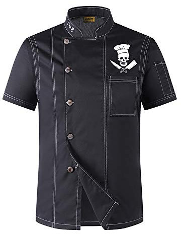 Bycloth Kochjacke Kurzarm für Unisex Küchentücher Koch Koch Kellner Kellnerin Mantel Uniformjacke,Schwarz,XXL