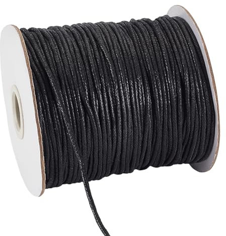 PandaHall 100 Yards 2mm gewachste Baumwollschnur Gewinde Perlen String für Armband Halskette Schmuckherstellung und Makramee Supplies, schwarz