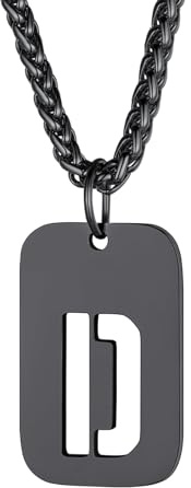 Richsteel Cadena Dog Tag y Letras A-Z Inicial de Nombre de Acero Inoxidable Chapado en Negro