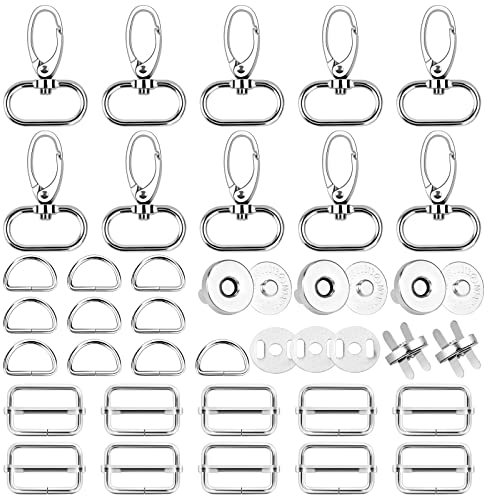 Pinsheng 40 Stück D-Ringe Schiebeschnalle mit Karabiner Gurtversteller Drehbare Haken Magnetische Knöpfe Schlüsselanhänger Karabiner Taschenzubehör zum Nähen für Tasche Rucksack Zubehör