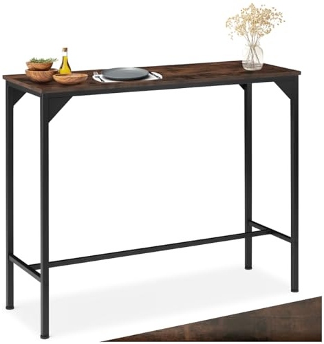tectake® Table Haute étroite 120 x 40 x 100,5 cm, Table de Bar Style Industriel, Mange Debout Salon Cuisine Salle à Manger, Tables de Bar Tables Brasserie Bistrot Mange-Debout, Bois foncé