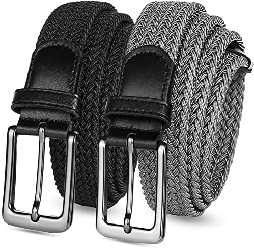 FINGER TEN Men Elasticated Belt Golf Stretch 2 Pack | Mens Braided Elastic Woven Design, Multiple Sizes for Flexible Comfortable,Lightweight Durable Build,Fits Jeans Pants Casual