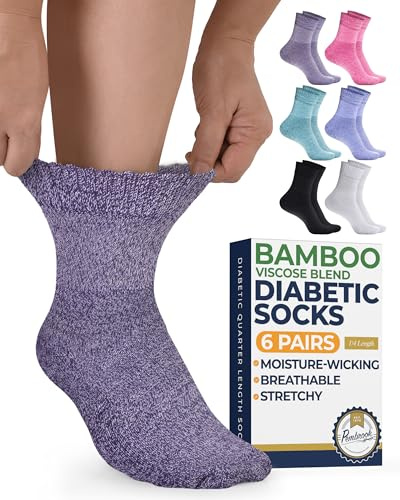 Pembrook Bamboo Diabetic Socks for Men & Women - 6 Pairs Ankle Length Mens Diabetic Socks | Bamboo Socks Womens | Diabetes Socks, Bright Colors, Large