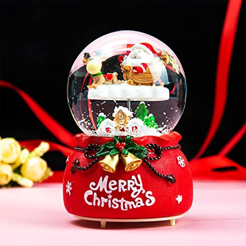 Christmas Musical Snow Globe Light Up Music Box Automatic Snowfall and Colorful Lights Santa Claus Deer Snow Globe Desktop Ornament Christmas New Year Birthday Gift for Kids Girls Children Adults
