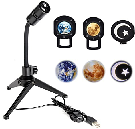 Hyuduo 3D Moon Earth Projection lamp, Earth, Moon and Star, 3 Effects, 360° Rotating LED Night Light, with 1.5 Meter Switch Wire, for Indoor and Outdoor Decoration (Support)
