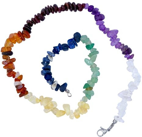Taddart Minerals - Bunte Splitter Halskette aus diversen natürlichen Chakra Edelsteinen mit 45 cm Länge – handgefertigt