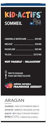 Kidactifs Sommeil Sirop Enfant - Goût Framboise Abricot - Camomille, Tilleul, Passiflore, Mélisse - A Partir de 3 Ans - 12 à 25 jours - Fabriqué en France