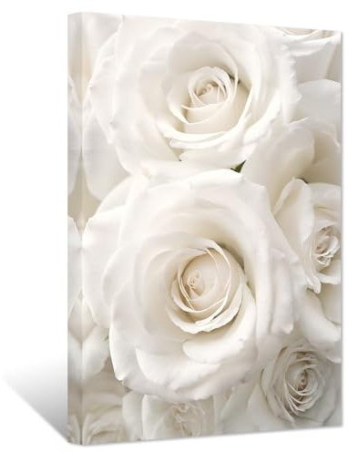 ZXHYWYM Weiße Rosen Leinwandbilder elegante Blumen Bilddrucke moderne Kunstwerke Heimdekoration für Wohnzimmer Schlafzimmer gerahmt(Bild-1, (30.00 x 45.00 cms))