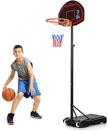 GOPLUS Basketballkorb Outdoor, Basketballständer tragbar mit Rollen, 155-210 cm höhenverstellbar, Basketball Korb befüllbar mit Wasser/Sand, transportable Korbanlage für Kinder & Jugendliche