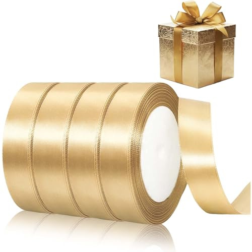 Ruban cadeau doré, 88 m, ruban cadeau de 20 mm, doré, ruban cadeau de Noël, ruban cadeau doré, ruban de satin doré, ruban cadeau de Noël