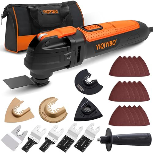 YIQIYIBO 300W Multifunktionswerkzeug, Oszillationswerkzeug Oszillierer mit 6 Drehzahl 1100-21000 RPM, 3° Oszillationswinkel Oszillierende Säge für Schneiden, Polieren, Schleifen, Schaben