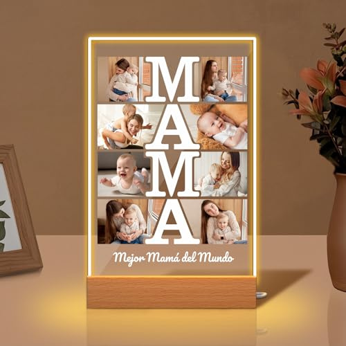 Rainsar Lámpara Nocturna Personalizada para Mamá con Foto, Marco de Fotos Dia de la Madre - Regalos Originales para el dia de la madre, Detalle Único para Navidad, San Valentín o Aniversarios