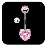 Corazón Piercing ombligo titanio Bares 12mm rosca interna rosa Bares 14G Bananabells vientre Piercing Joyería Titanio G23 Naval Bananabells Bares Rosa CZ Body Piercing Joyería