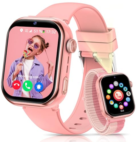 AIMIUVEI 4G Reloj Inteligente Niño, 1.83''HD Smartwatch Niños con GPS y Llamadas, Batería de 800 mAh, Videollamadas y Chat de Voz, WiFi/LBS/SOS/SMS, Modo Escuela, Podómetro, Despertador (Rosa)