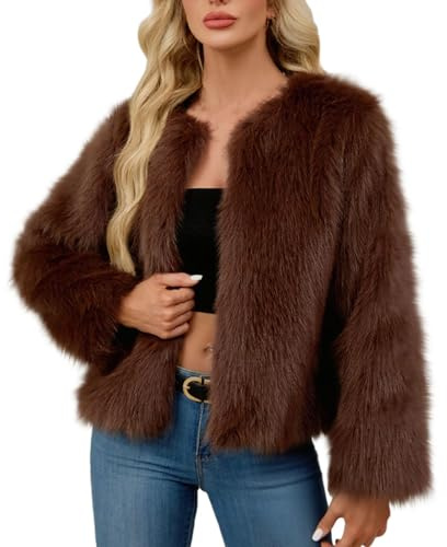 Faux Fur Coat for Women Uk - Soft Comfy Winter Warm Cropped Jackets, Cosy Long Sleeve V Neck Plush Jacket, Ladies Elegant Open Front Cardigans, Windproof Thicken Outwear Coats, Party Wedding