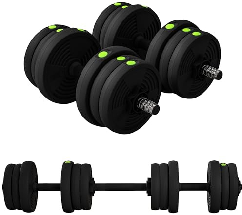SPORTNOW Haltères 2 en 1 réglables, haltères libres avec poignées antidérapantes, 20 KG - Barres incluses - entraînement Musculaire & haltérophilie noir et vert