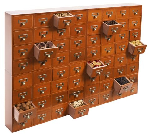 Kazafa Lot de 4 armoires de rangement, à 64 tiroirs, 100 x 10 x 70 cm, avec porte-étiquettes et poignées en zinc, style vintage, marron, pour le rangement et la décoration