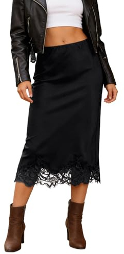 Gonna lunga da donna, in pizzo, a contrasto, con spacco laterale, elegante gonna a matita, a vita alta, per business, tinta unita, attillata, con fessura, estate, feste, tempo libero