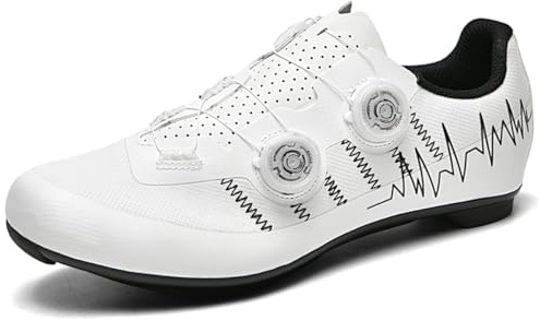 PENXZT Scarpe Ciclismo Strada Uomo Donna, Scarpe Bici da Corsa Compatibili con Peloton &Look Arc Delta Scarpa da Bicicletta Traspiranti,Bianca,44 EU