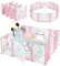 Dripex Laufstall Baby faltbar 150x150x62cm (14 Paneele) mit Spielboard, Laufgitter Baby, Kinderlaufstall & Babyzaun aus strapazierfähigem Plastik, Playpen für Innen & Außen, Rosa