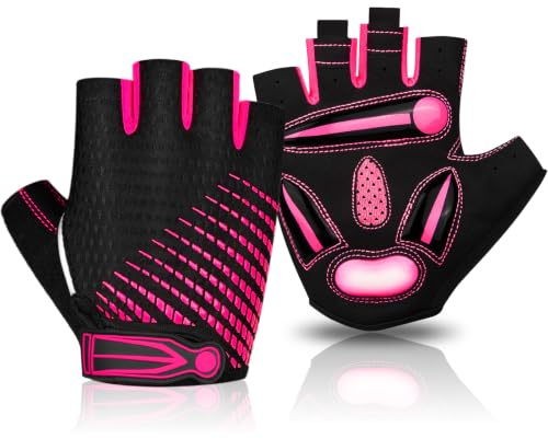 BTNEEU Guantes Ciclismo Medio Dedo Guantes Bicicleta Montaña Guantes Verano Guantes MTB Gel Antideslizante Transpirable Guantes Cortos Ciclismo Carretera para Hombre y Mujer (Rosa, L)