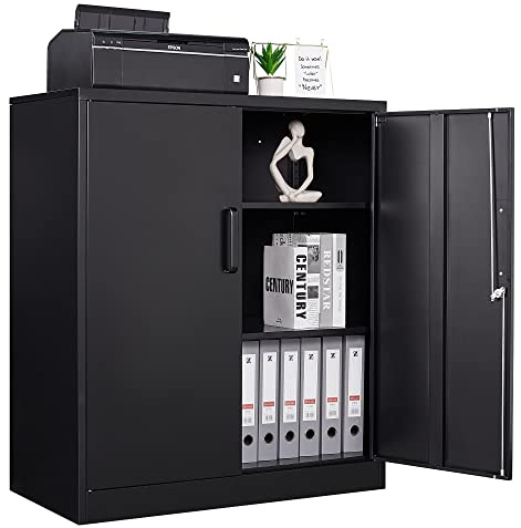 Letaya Metal Storage Cabinets with Lock, Small Locker Steel Cabinets, Adjustable Shelves 2 Doors for Home,Office, Warehouse,Garage(Black-36)