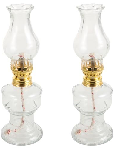Veemoon Vintage Glass Oil Lamp Rustic Clear Kerosene Oil Lamp Glass Kerosene Lamp with 4 Cotton Wicks for Outdoor Camping Home Tabletop Decoration