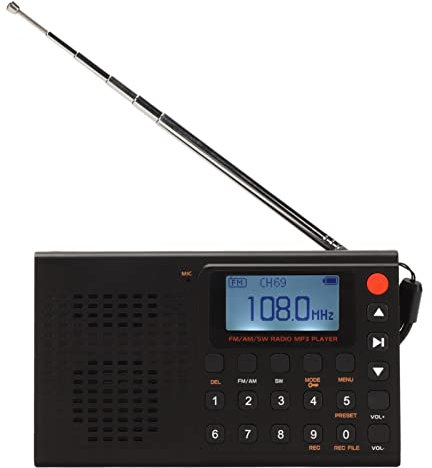 Radio FM Portable Rechargeable, Radio Bluetooth Portable, AM FM SW Full Band MP3 Player Radio Rechargeable avec Fonction D'enregistrement de la Synchronisation pour la Salle de Bain, L'escalade, la Ra