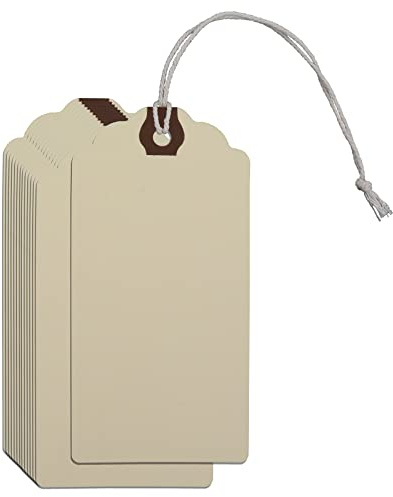 60 Pieces Gift Tags with String Blank Manila Shipping Tag Paper Luggage Tags - Inventory, Luggage, Present, Cardboard Labels - Hang Tag with Reinforced Hole 11.8 x 5.8cm (Beige)