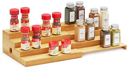 SpaceAid 4 Tier Bamboo Spice Rack Organizer for Cabinet, Kitchen Pantry Spices Storage Rack for Cabinets Organization, Home Seasoning Tiered Can Goods Racks Wood Shelf Organizers (4 Tier, Natural)