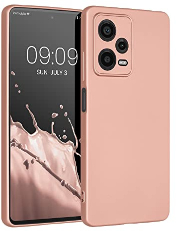 kwmobile Handyhülle kompatibel mit Xiaomi Redmi Note 12 Pro 5G Hülle - weiche Silikon Case metallisch schimmernd in Metallic Rosegold