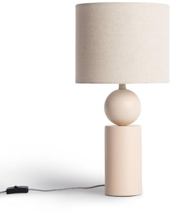 LEDKIA Lámpara de Mesa Cerámica y Tela Rahma Beige | Diseño Boho Chic | Base Cerámica y Pantalla Tela | Soporte Bombilla E27