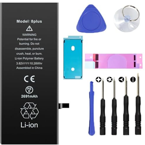 Batt-IPhone 8 Plus Battery Replacement Kit Including Water Proof Sticker, Screwdriver, Suction Cup, Pry Tool - DIY Smartphone Repair, Professional Battery Replacement Accessories (2691 mAh).