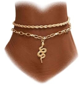 Crymystal bohemisk orm hängande fotkedjor kvinnor armband gyllene orm skiktade ankelarmband justerbar punk kedja fotkedjor sommar strand fotkedjor kvinnor smycken gåvor