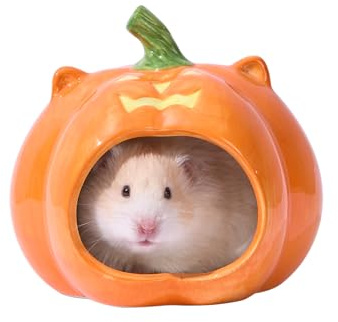 tafit Pumpkin Shaped Ceramic Hamster Hideout - Small Pet House for Syrian Dwarf Hamsters, Gerbils, Mice, Rats