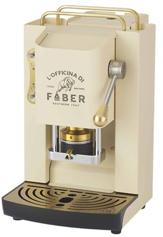 FABER COFFEE MACHINES | Modell Pro Deluxe | Kaffeemaschine für 44 mm ESE-Pads | Messing-Finish | einstellbare Padpresse aus Messing | Standard-Magnetventil