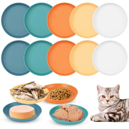 Alaoo Ciotole per Gatti Piatte, Confezione da 10 Ciotole per Gatti Colorate(A)