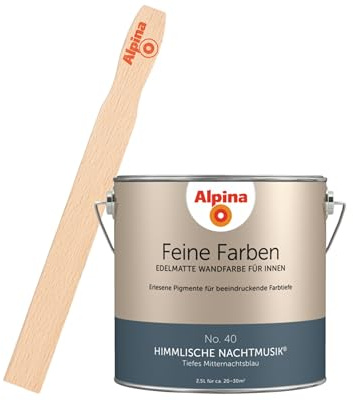 Alpina Feine Farben inkl. Rührstab – No. 40 Himmlische Nachtmusik – edelmatte Innenfarbe - Wandfarben für einzigartige Farbwirkungen und Raumstimmungen – Tiefes Mitternachtsblau - 2,5 Liter