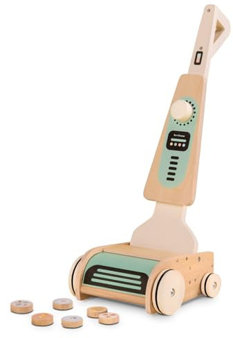 Beeloom - Aspiradora de Juguete ASPIRALOOM de Madera para niños, Color Beige y Verde, con 6 Accesorios magnéticos, a Partir de 2 años