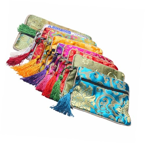 DECOMELODY Pochettes à Bijoux Brocart Traditionnelles 10 Pièces, Sachets De Rangement Pour Bracelets Et Perles De Bouddha, Style Chinois Multicolores, Paquet De Protection Voyage Et Présent