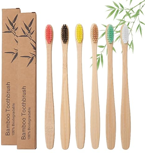 30 Pcs Bamboo Toothbrushes | Kids Toothbrushes - Soft Bristles Eco Friendly Biodegradable Wooden Ergonomic Handle for the Whole Family,Gift for Children and Adults(6 Brush Head Colors)