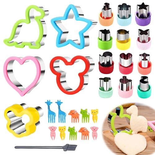 28Pcs Sandwich Cutters Set for Kids, Mini Sandwich Cutters, Cookie Cutters, Fruit & Veggie Cutter, Animal Shapes, Stainless Steel